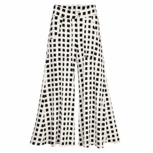 Wassa Womens L‎ Black White Geometric Wide Leg Elephant Palazzo Pants Boho